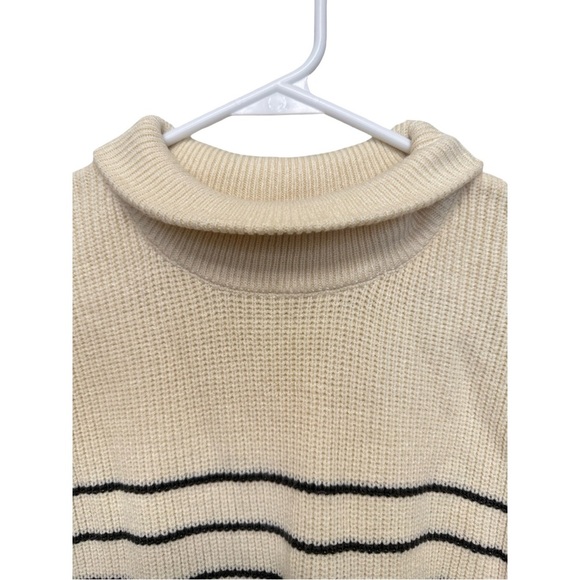 Elegant Cream and Olive Striped Women's Turtleneck Sweater - Picture 3 of 6
